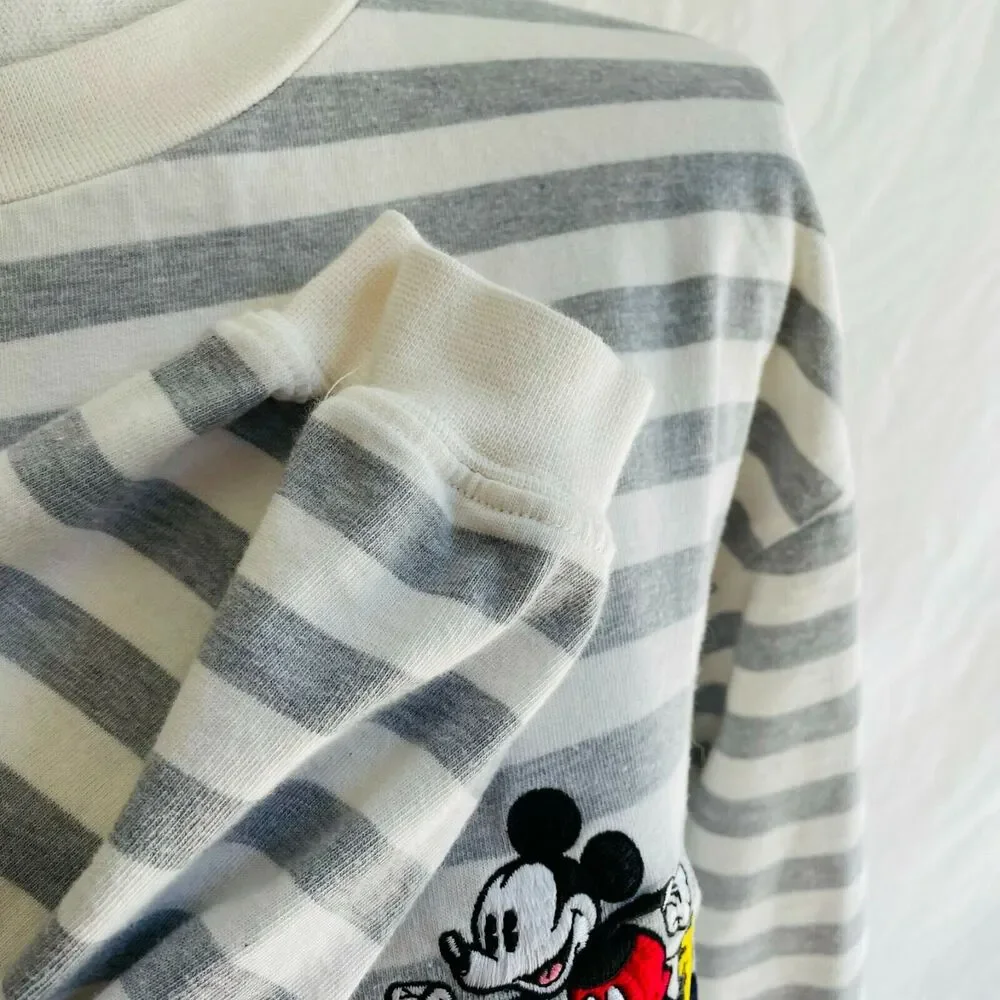 The Disney Store Top Long Sleeve Tee Mickey Mouse Vintage Striped Crew Neck M - Picture 7 of 9